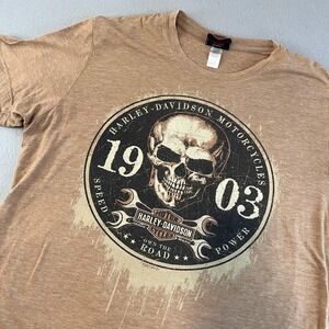Harley Davidson Motorcycles Skull 1903 Own The Road T Shirt Mens XL Tan